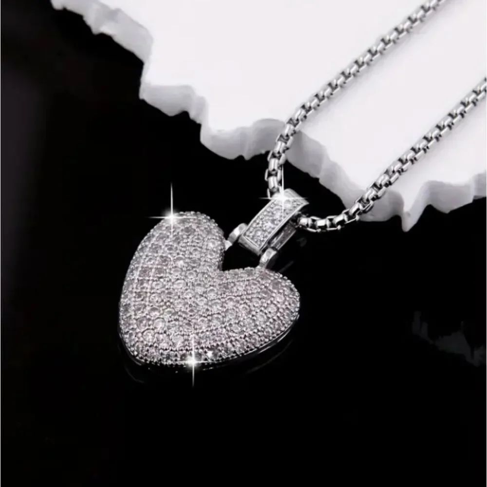 Silver Diamond Heart Necklace